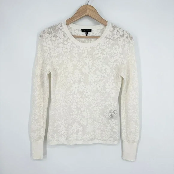 Rag & Bone Perry Lace Top Long Sleeve Semi Sheer Floral Jacquard Sweater White - Picture 7 of 16